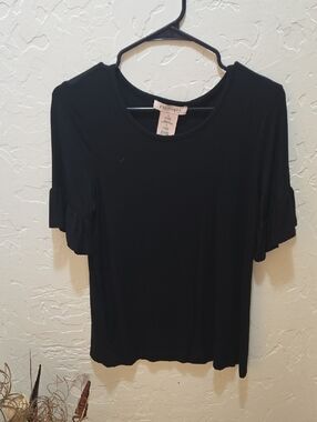Philosophy Black Short Sleeve Ruffle Detail Tee